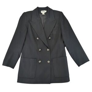 Neiman Marcus Exclusive Double Breasted Wool‎ Cashmere Blazer Coat Medium Black